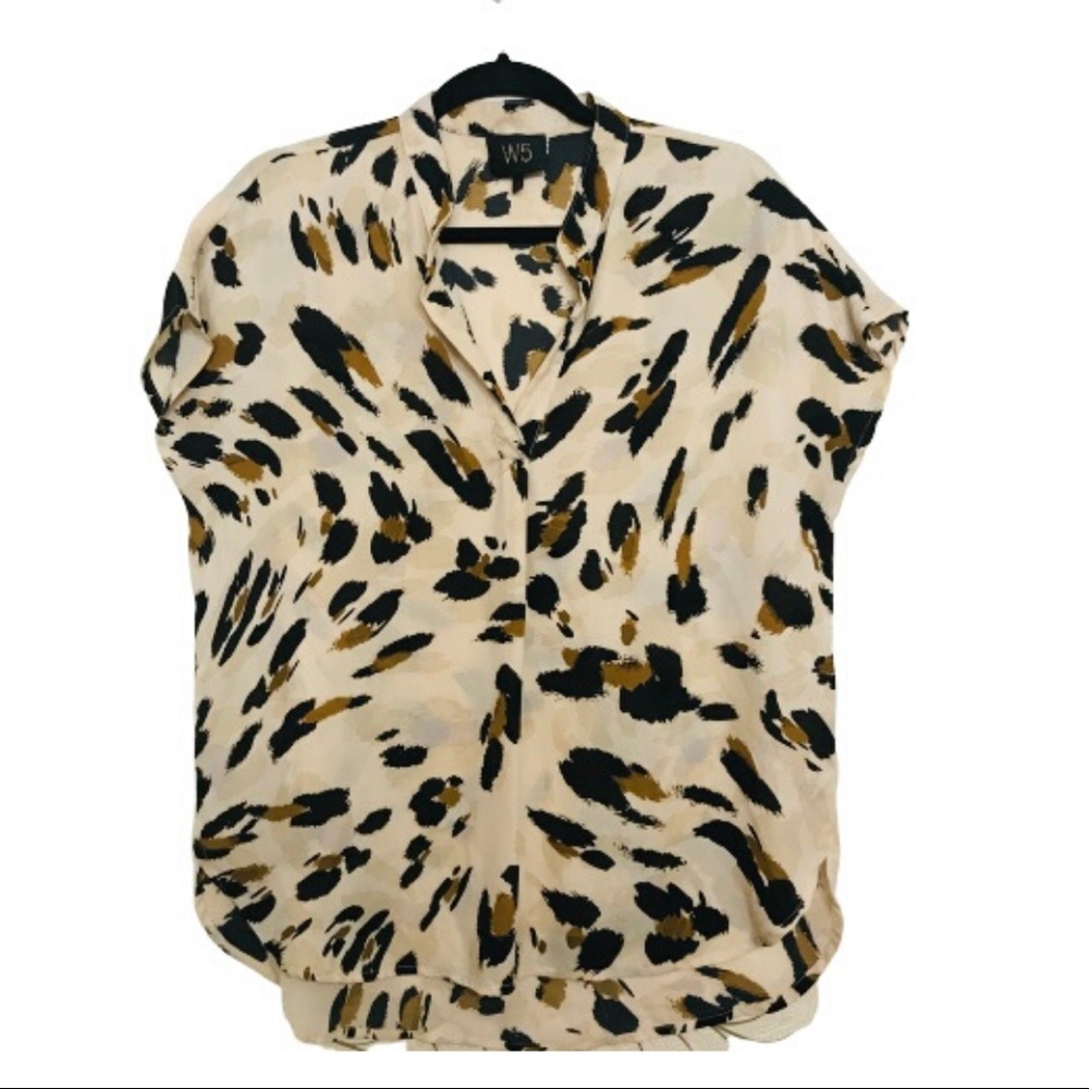 W5 Black Brown Tan Print Top - Medium